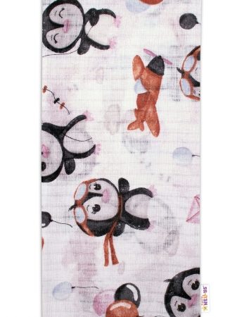 Baby Nellys Kvalitní bavlněná plenka - Tetra Premium, 70x80 cm - Tučňáci, růžovo/bílá